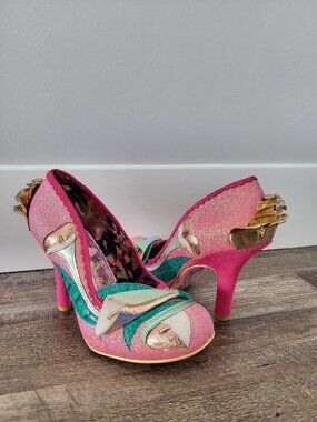 Irregular Choice Calla Lily Floral Heels EU 37 | Pink Glitter Statement Shoes